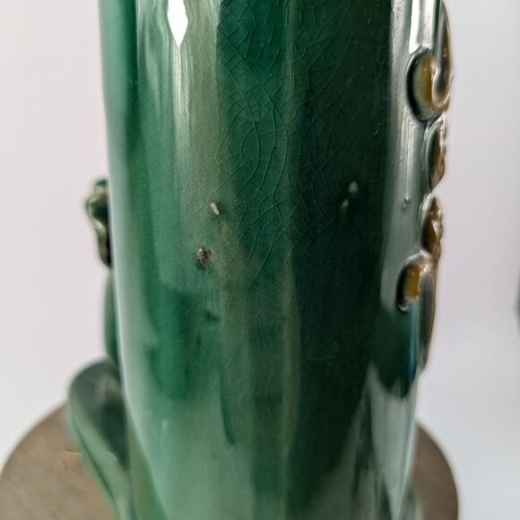 Lucky Elephant Bamboo Planter Pot Vase Vintage 6" Green Ceramic Handmade Vessel - Picture 11 of 16